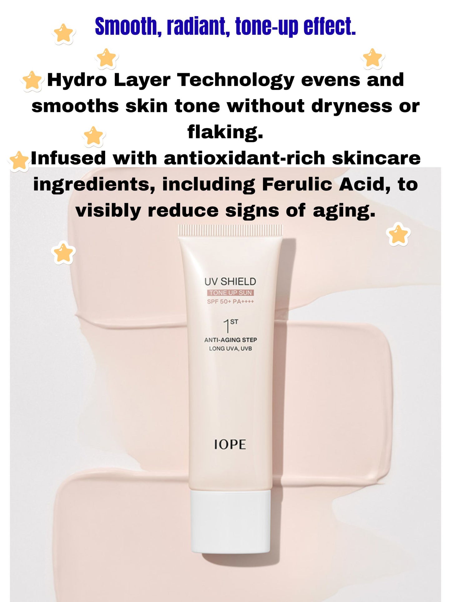 IOPE UV Shield Tone Up Sun SPF 50+ PA++++ Brightening Sunscreen for Radiant Skin Anti-Aging Step 1st Long UVA UVB Protection