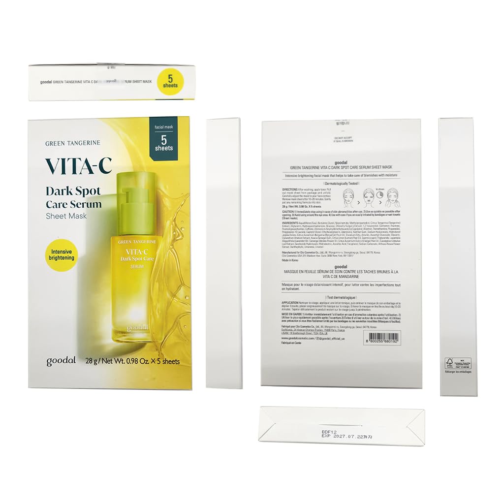GOODAL Green Tangerine Vitamin C Mask – Brightening & Hydration (Pack of 5), glowing face skin