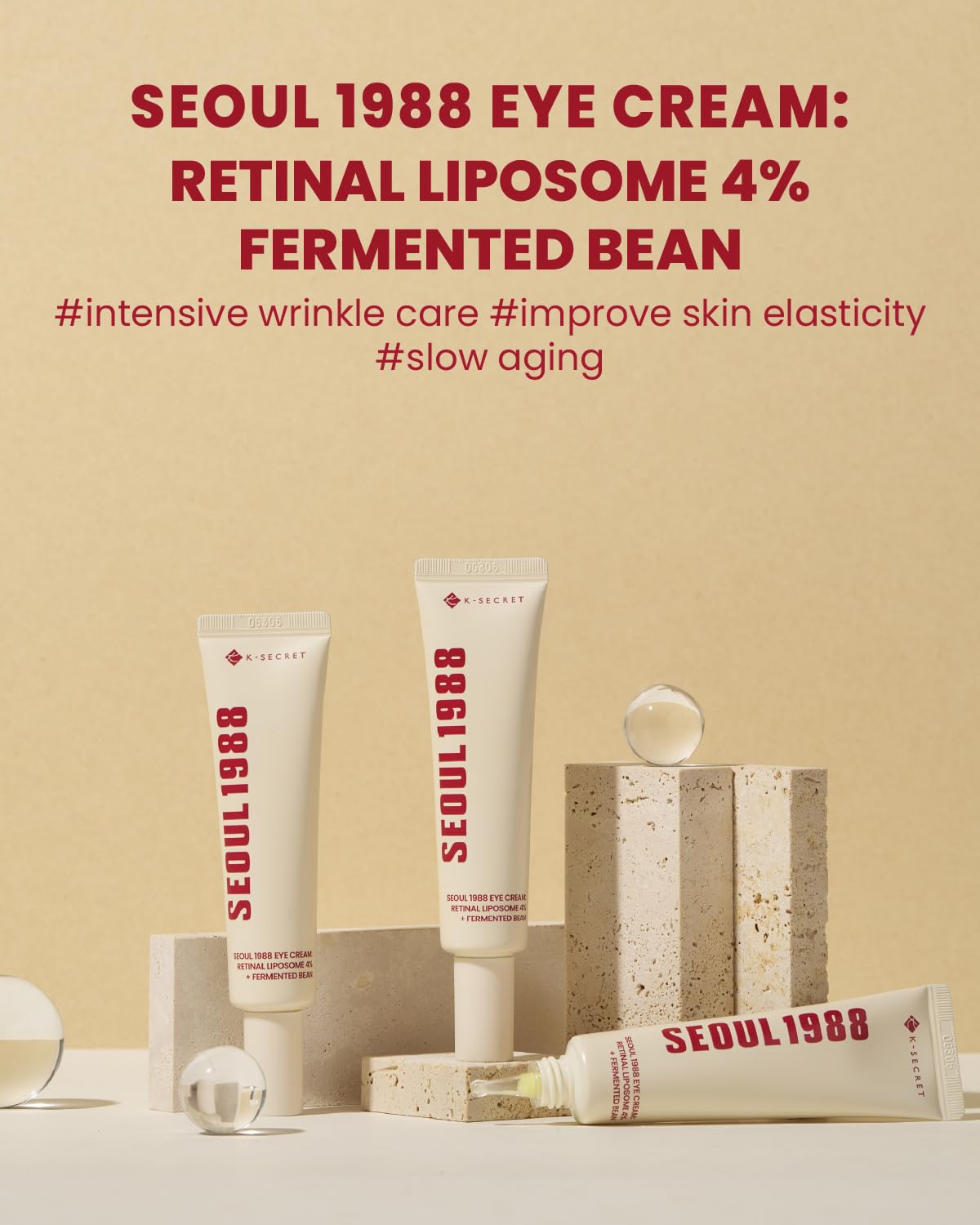 KSECRET SEOUL 1988 Eye Cream with 4% Retinal Liposome & Fermented Bean for Wrinkles Dark Circles Lightweight Hyaluronic Acid Moisturizer Niacinamide 30ml - Pigmentation