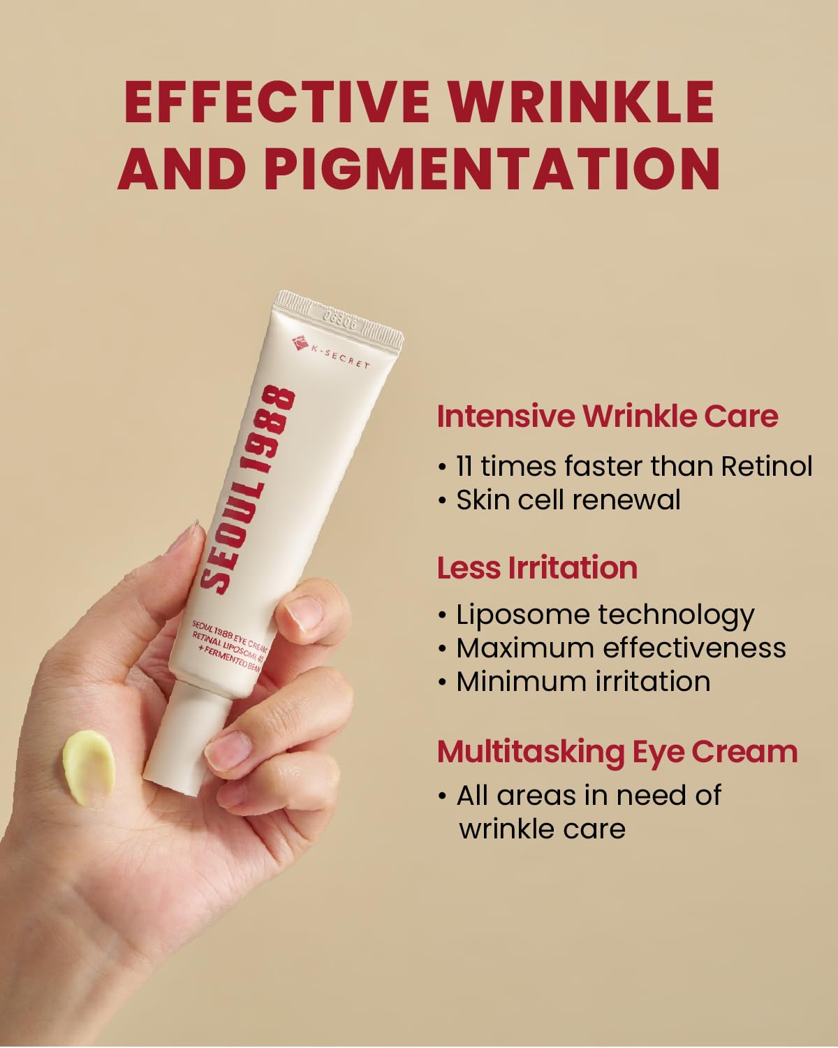 KSECRET SEOUL 1988 Eye Cream with 4% Retinal Liposome & Fermented Bean for Wrinkles Dark Circles Lightweight Hyaluronic Acid Moisturizer Niacinamide 30ml - Pigmentation