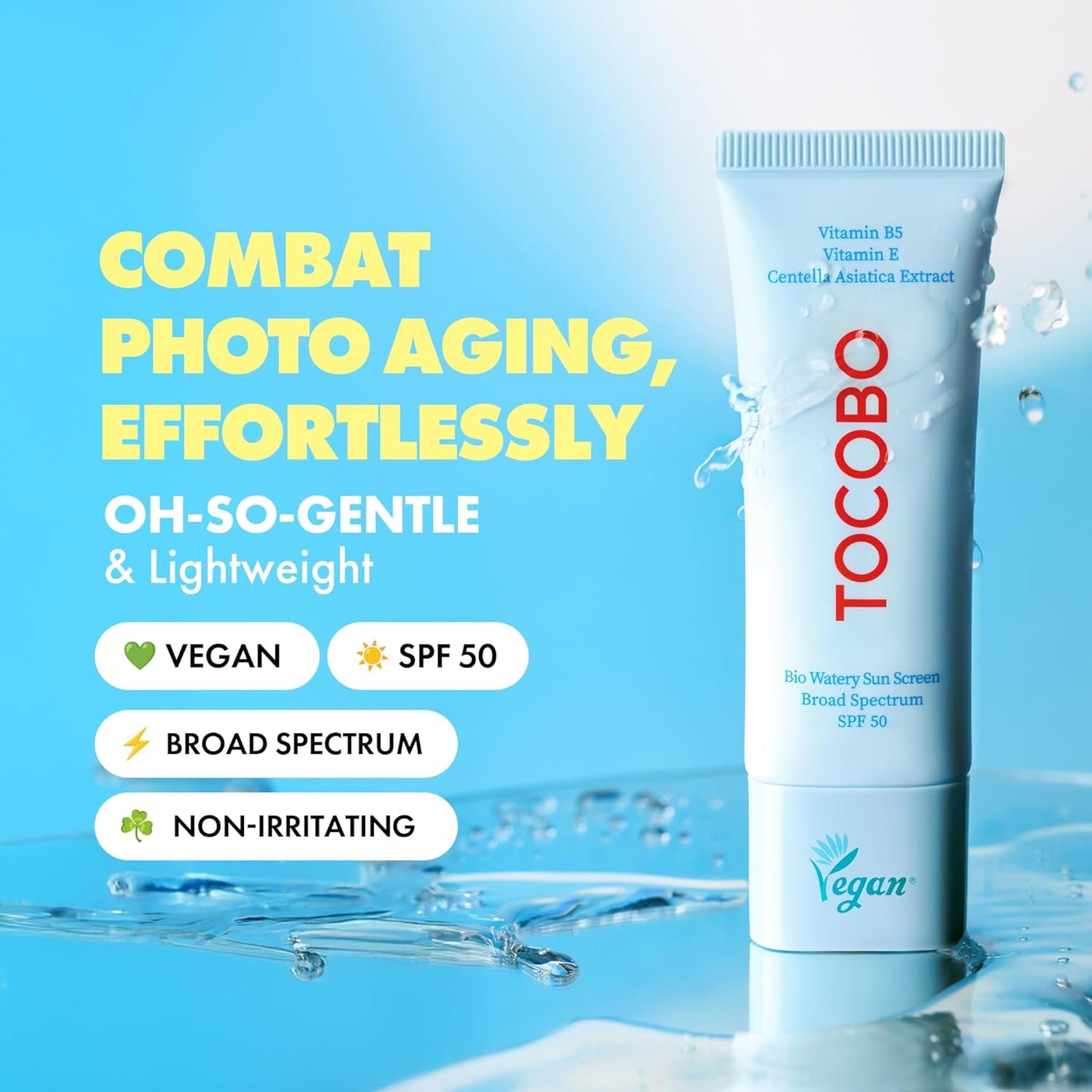 TOCOBO Bio Watery Sunscreen SPF50 Broad Spectrum Korean Facial Sun Cream – Lightweight Vegan Hydrating Formula 1.35 fl oz
