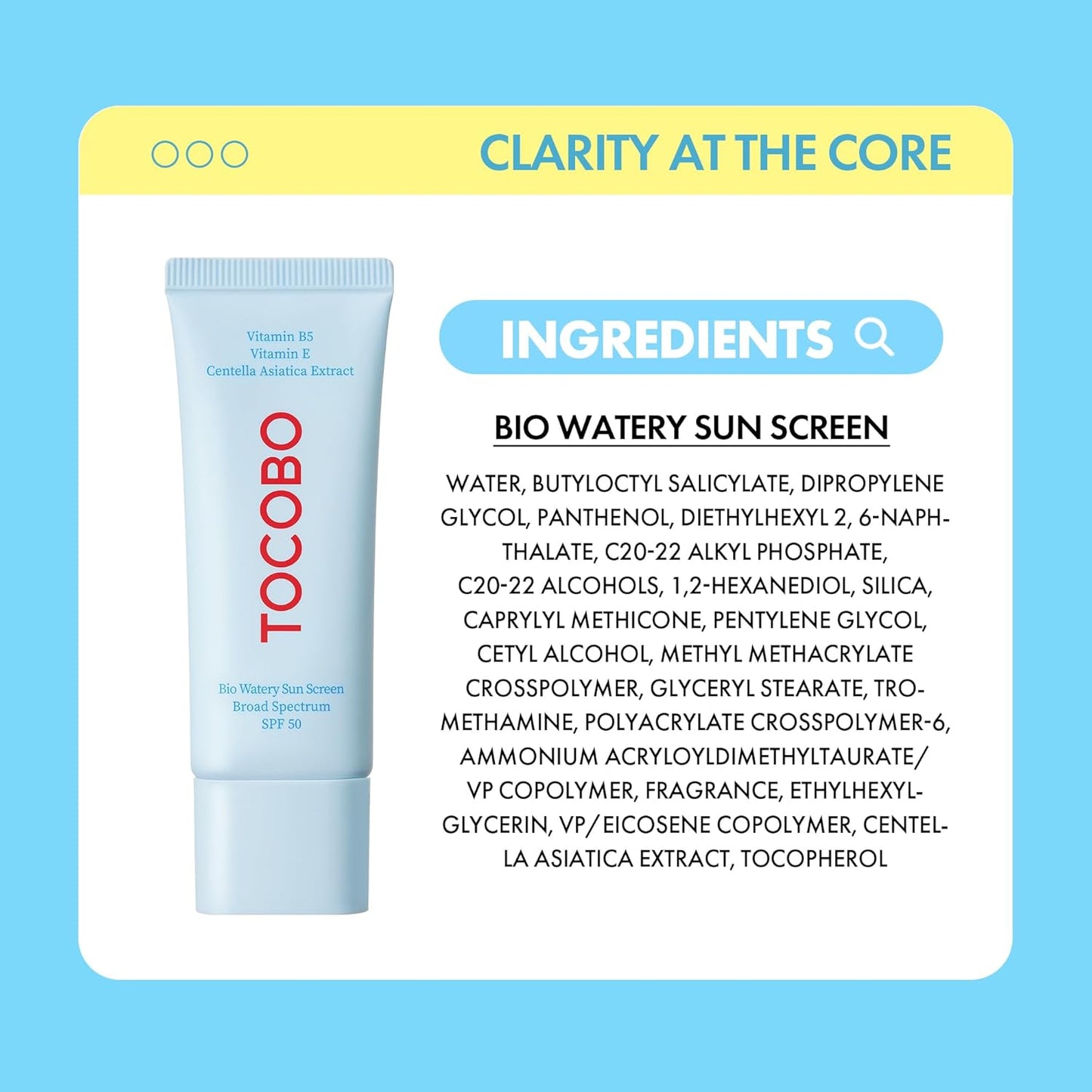 TOCOBO Bio Watery Sunscreen SPF50 Broad Spectrum Korean Facial Sun Cream – Lightweight Vegan Hydrating Formula 1.35 fl oz