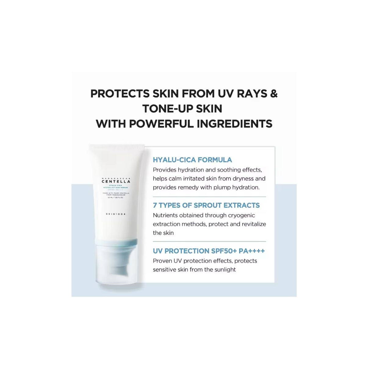 SKIN1004 Hyalu-Cica Water-Fit Sun Serum SPF50+ PA++++/ 1PACK - Hydrating, Soothing, UV Protection