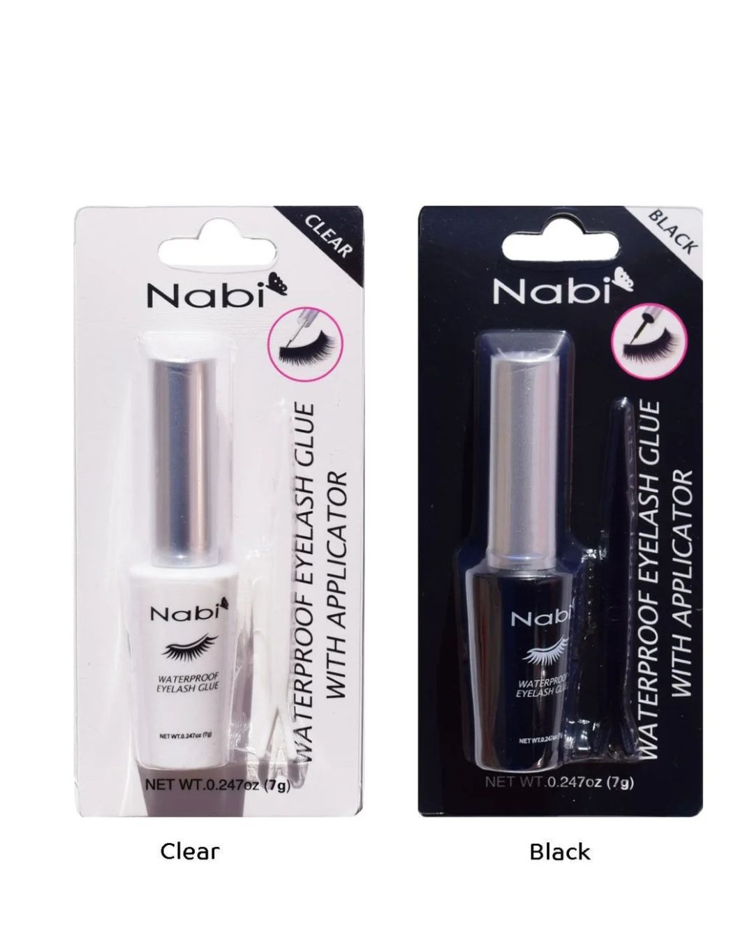 Nabi Waterproof Eyelash Glue with Applicator – Long Lasting Strong Adhesive for False Lashes in Clear or Black