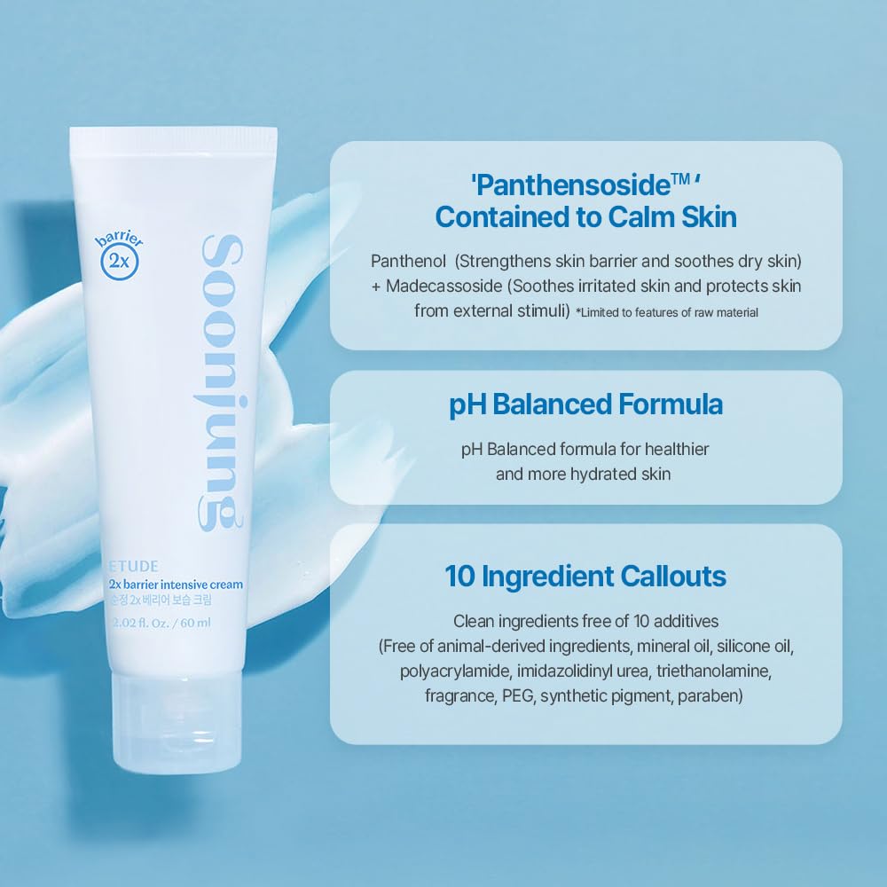 ETUDE House SoonJung 2x Barrier Intensive Cream 60ml – Hydrating Vegan Moisturizer for Sensitive Skin