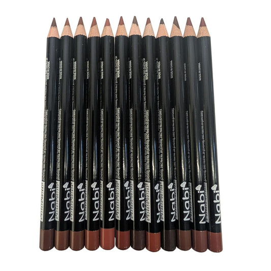 Nabi 12 BROWN Color Lip Liner Pencil Set - 12 Shades of Brown 5.5" Long-Lasting Matte Lip Definition with Beeswax & Mineral Oil for Smooth Application