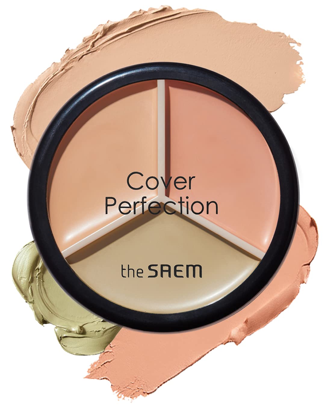 THE SAEM Cover Perfection Triple Pot Concealer - Full Coverage 3-Color Corrector for Redness & Dark Circles: Beige, Green, Peach